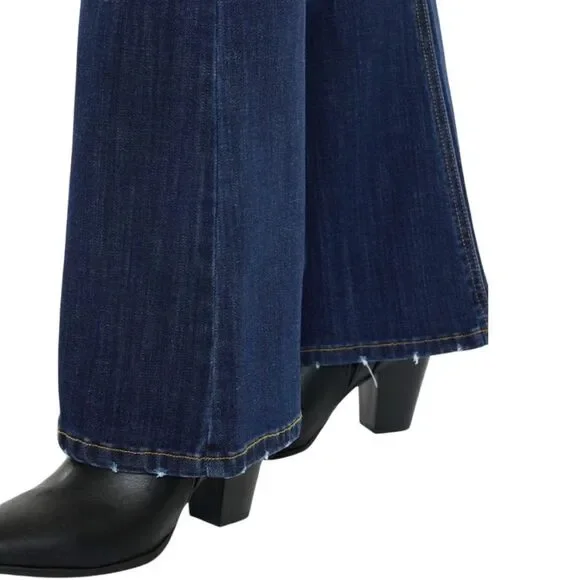 Kancan Mid Rise Dark Wash Classic Slim Flare Jeans Light Distressing – NWT - Picture 9 of 13